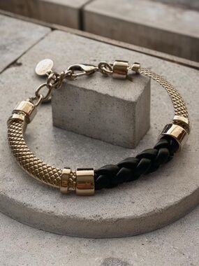 Black Braided Bracelet Mixed Metal Bracelet